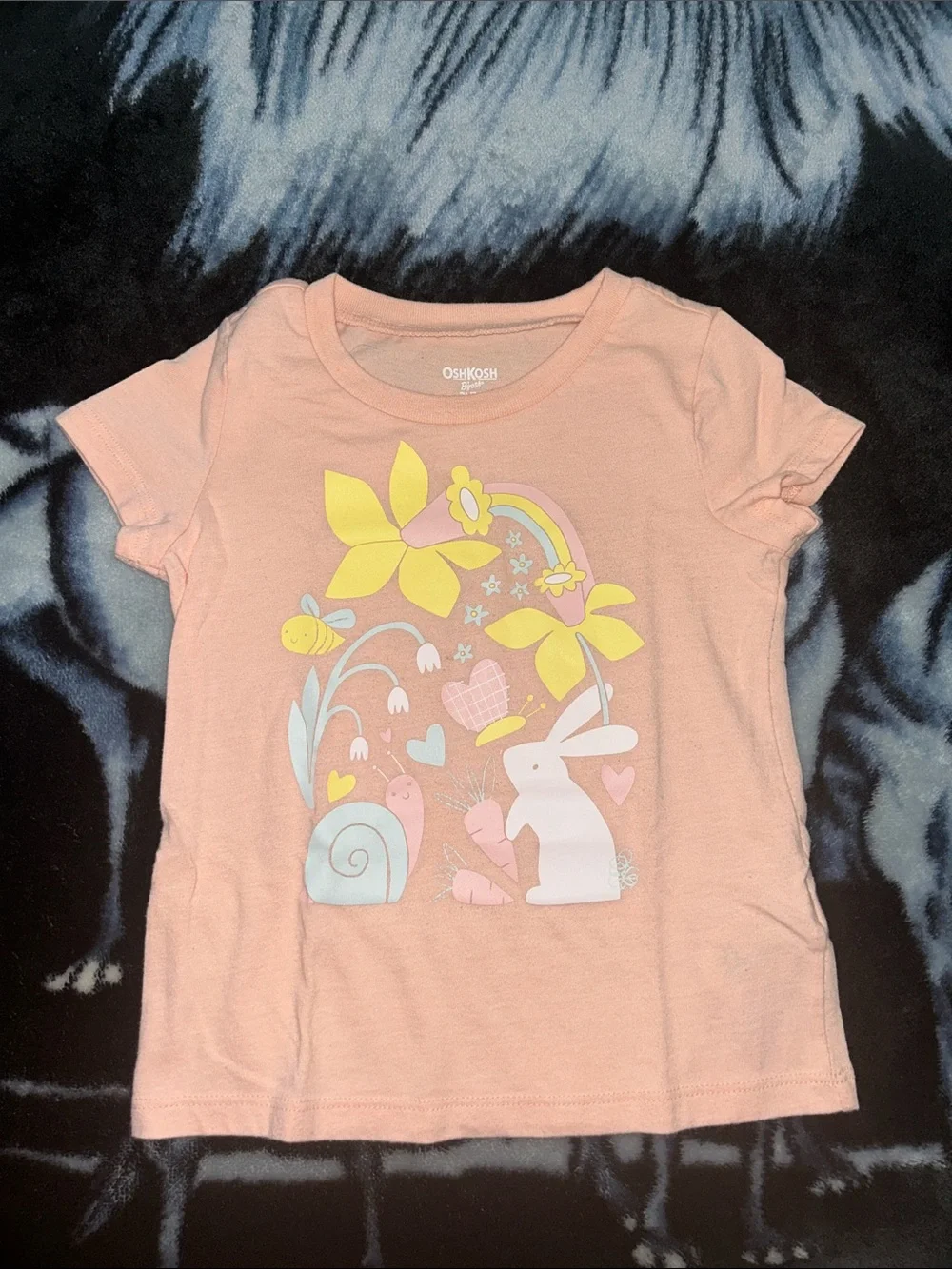 OshKosh Peach Short-Sleeve Bunny & Floral Graphic Tee